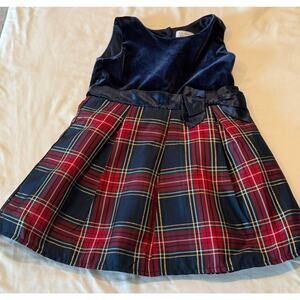The Children's Place 3T Dress Navy velvet top plaid skirt waist bow holiday